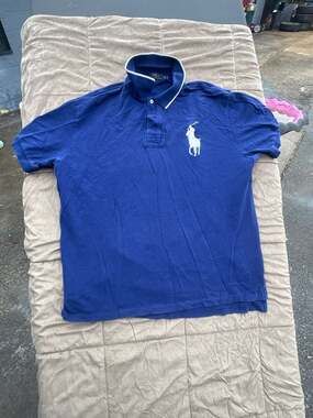Polo Ralph Lauren Men's XL Navy Blue Big Pony Mesh Polo Shirt With White Trim